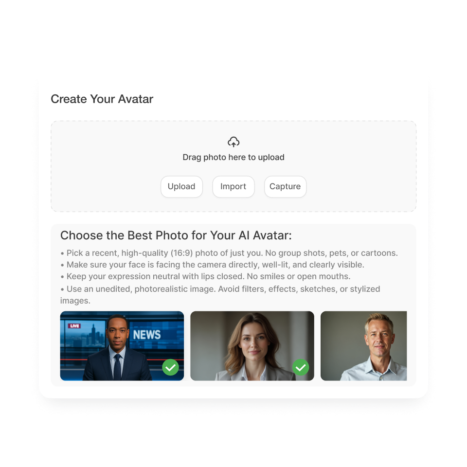 photo to AI Avatar video – upload a photo to generate your custom avatar in Visla
